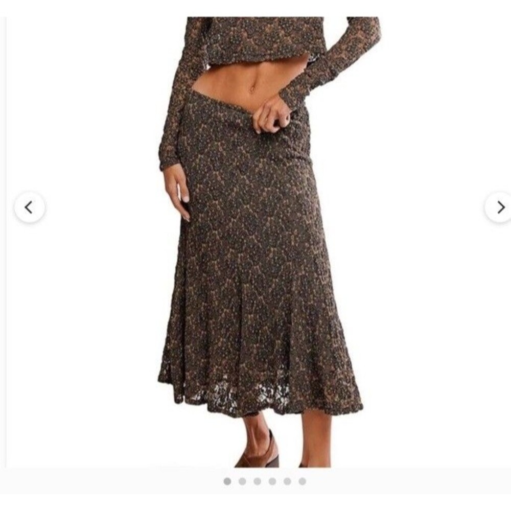 Free People women's Laney Midi Skirt Extra Small Olive Green Mesh Low Rise NWOT